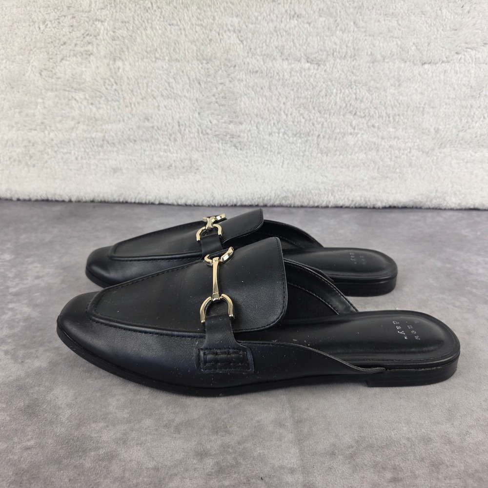 A New Day Womens Black Horsebit Mules Square Toe Slip On Flat Shoes Size 9